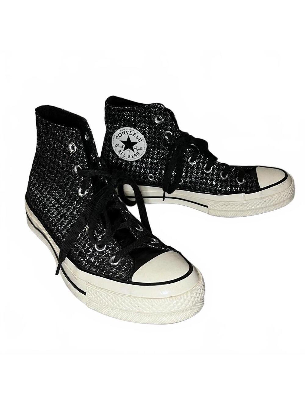 Converse Chuck 70 High Houndstooth Shine Black Silver Women’s 8